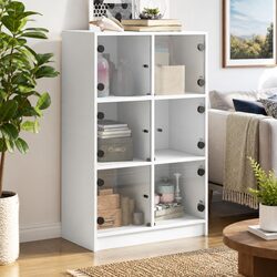 White Engineered Wood Highboard Storage Cabinet