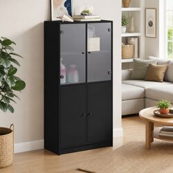 Black Highboard Storage Cabinet with Doors 68x37x142cm