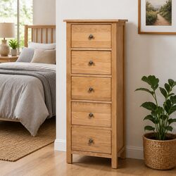 5-Drawer Solid Wood Tall Chest Dimensions 45W x 32D x 110H cm