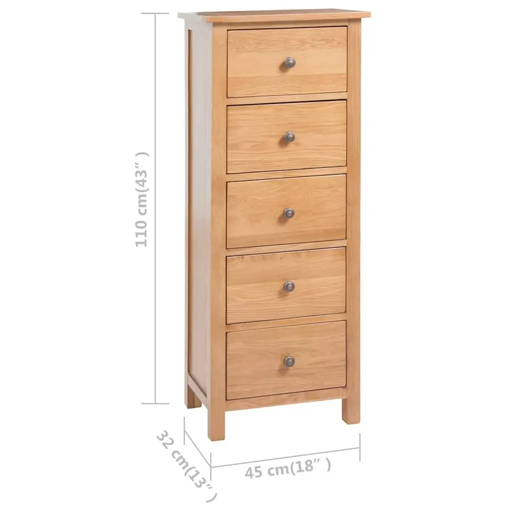 Tall Chest of Drawers Solid Oak Wood Extra-Tall 5 Drawer Storage Cabinet Brown 45x32x110 cm