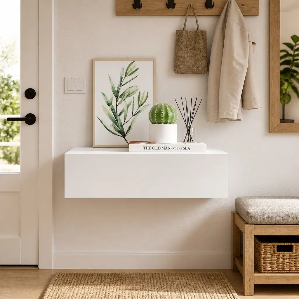 Wall-mounted Drawer Shelf Compact White Floating Storage Organizer 40x23.5x10cm
