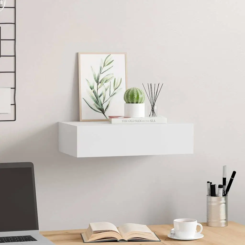 Wall-mounted Drawer Shelf Compact White Floating Storage Organizer 40x23.5x10cm