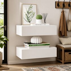 White Wall-Mounted Drawer Shelves - 2 pcs for Organized Space