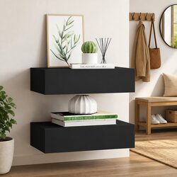 2 pcs Black Wall-mounted Drawer Shelves with Storage