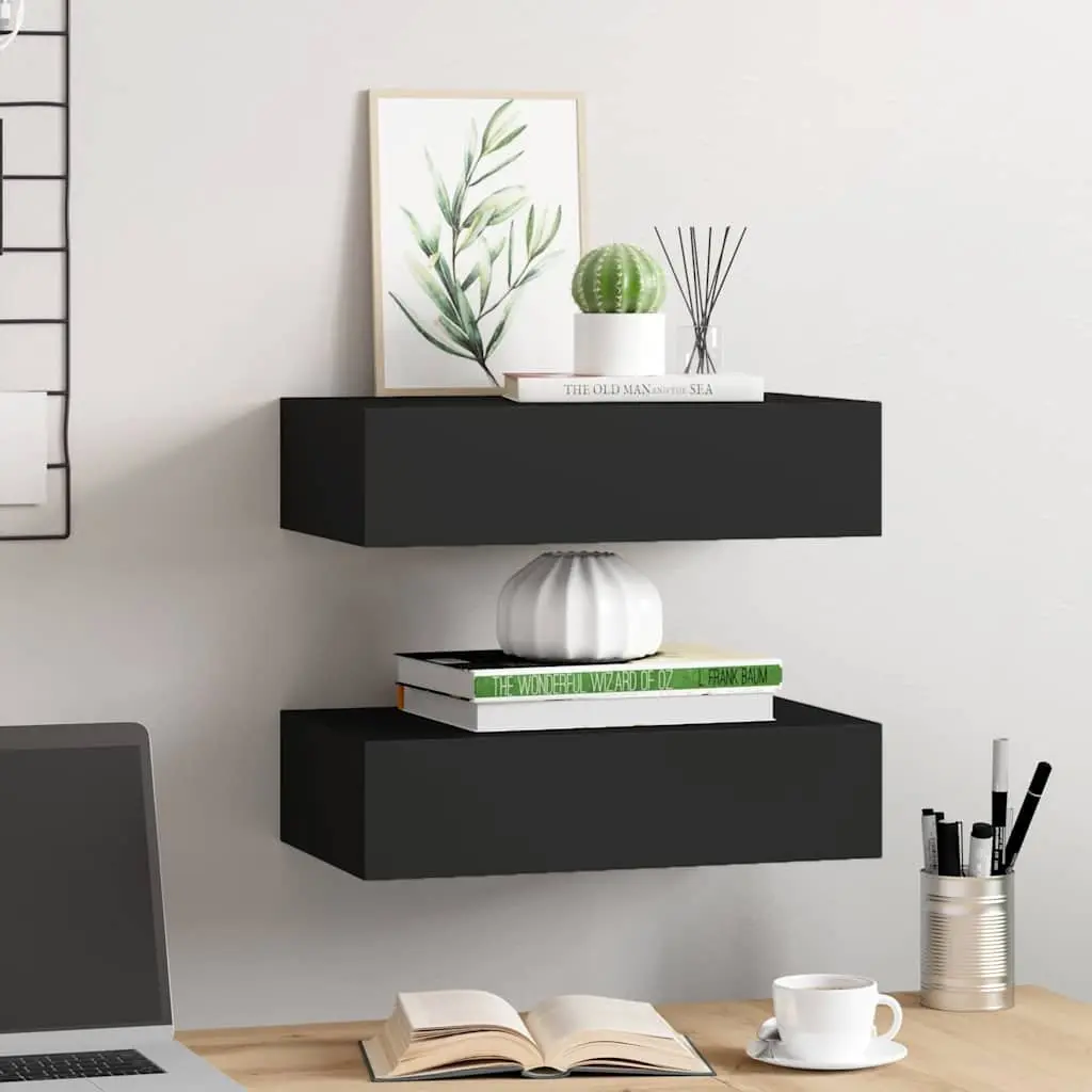 Wall-mounted Drawer Shelves Compact Floating Storage Organizer 2 Piece Black
