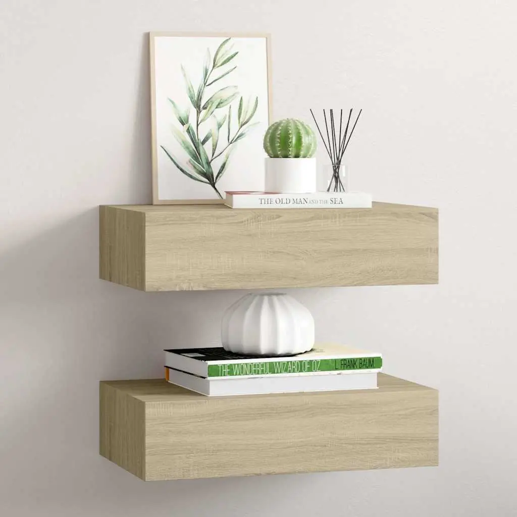 Wall-mounted Drawer Shelves Floating Storage Brown 40x23.5x10cm Set of 2