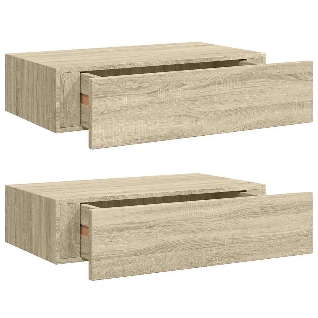 Wall-mounted Drawer Shelves Floating Storage Brown 40x23.5x10cm Set of 2