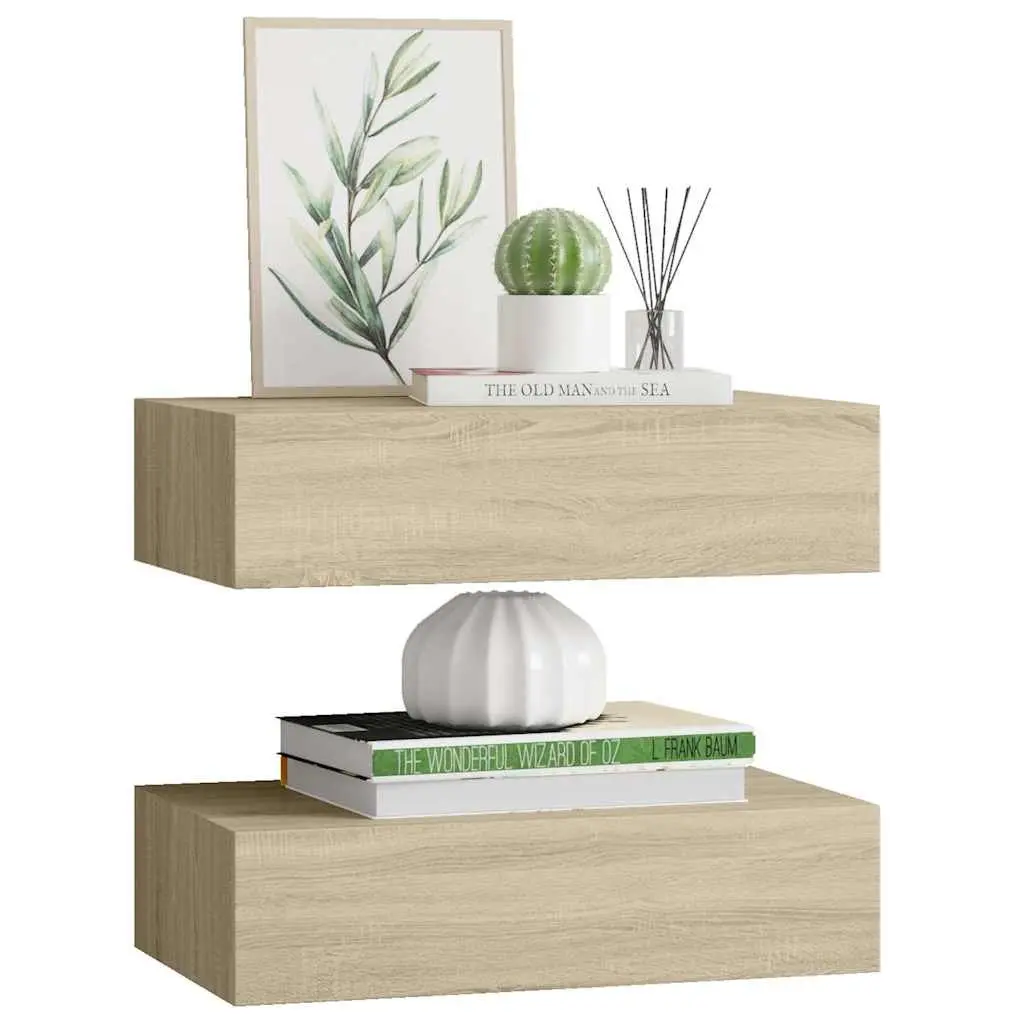Wall-mounted Drawer Shelves Floating Storage Brown 40x23.5x10cm Set of 2