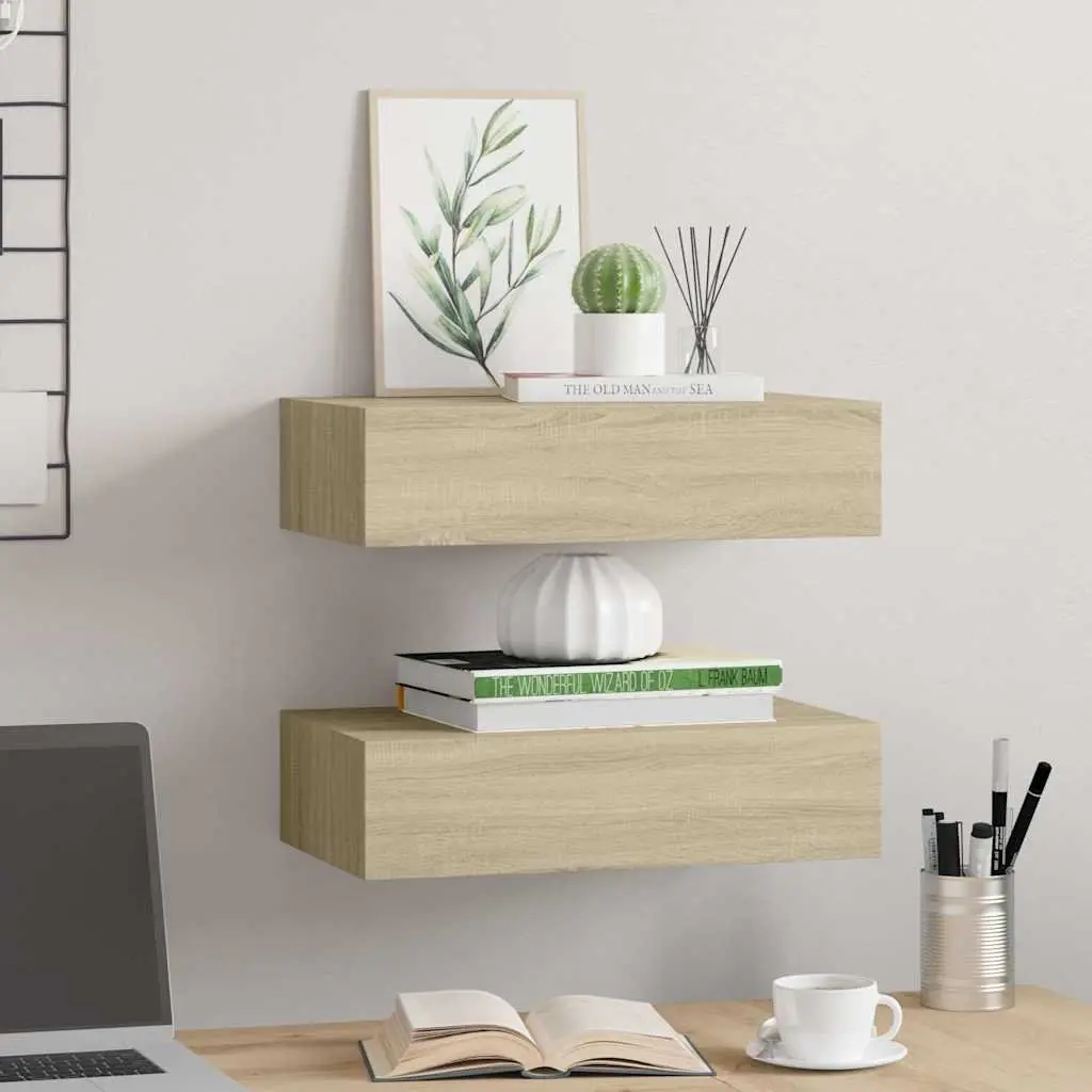 Wall-mounted Drawer Shelves Floating Storage Brown 40x23.5x10cm Set of 2