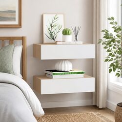 2 Piece Floating Wall Shelf Set with Drawers