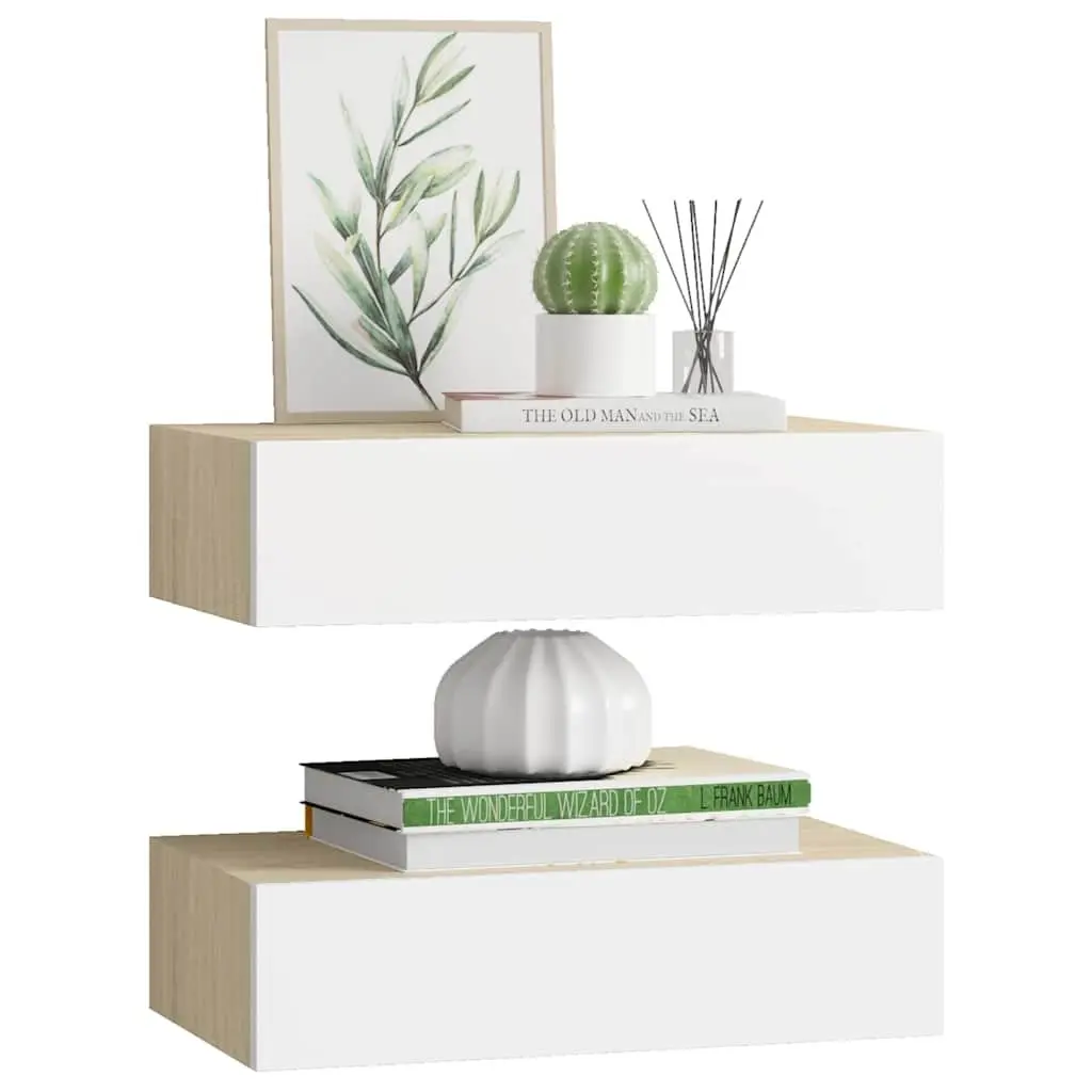 Wall Drawer Shelves Compact Storage 40 x 23.5 x 10 cm Oak and White 2 Piece