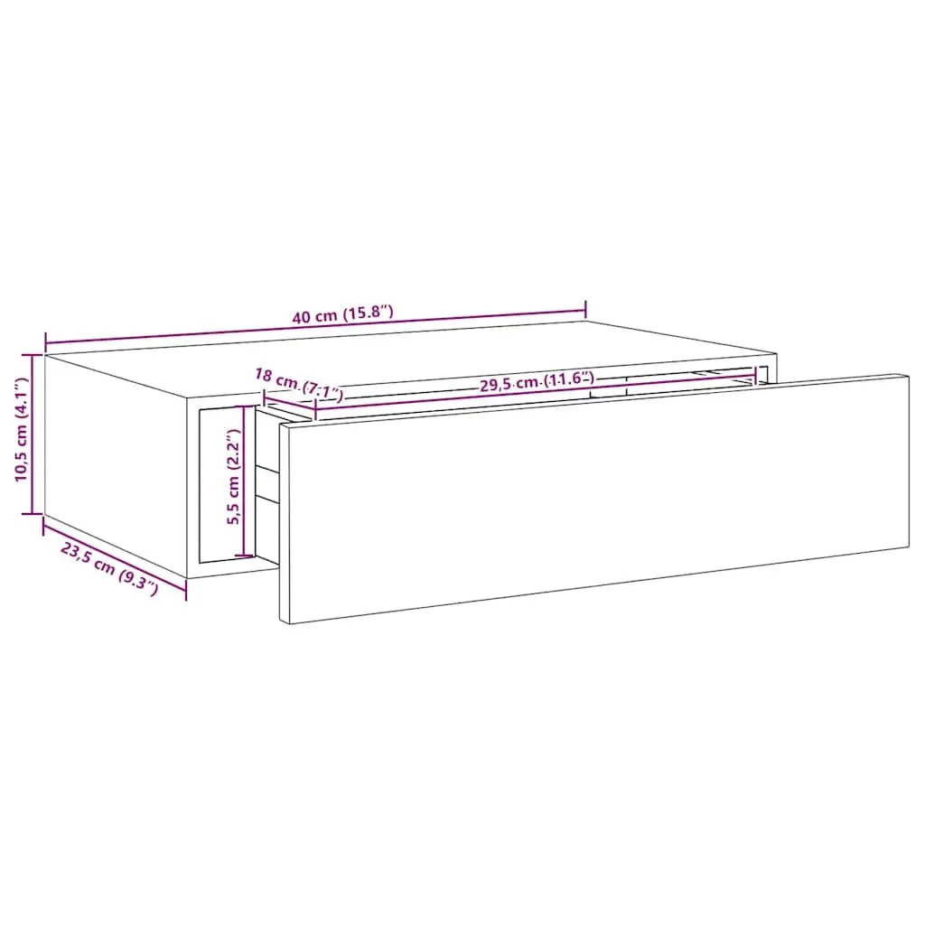 Wall Drawer Shelves Compact Storage 40 x 23.5 x 10 cm Oak and White 2 Piece