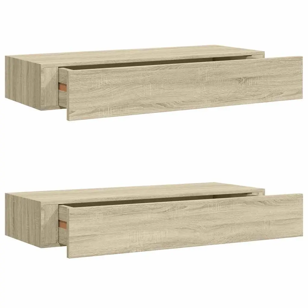 Wall-mounted Drawer Shelves Compact Floating Storage Organizer Oak Brown 60x23.5x10cm Set of 2