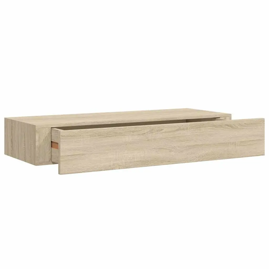 Wall-mounted Drawer Shelves Compact Floating Storage Organizer Oak Brown 60x23.5x10cm Set of 2