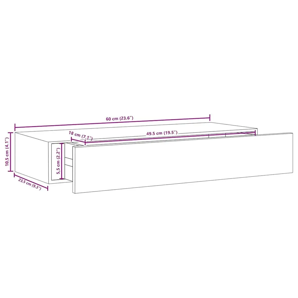Wall-mounted Drawer Shelf Compact Storage 60x23.5x10cm Brown