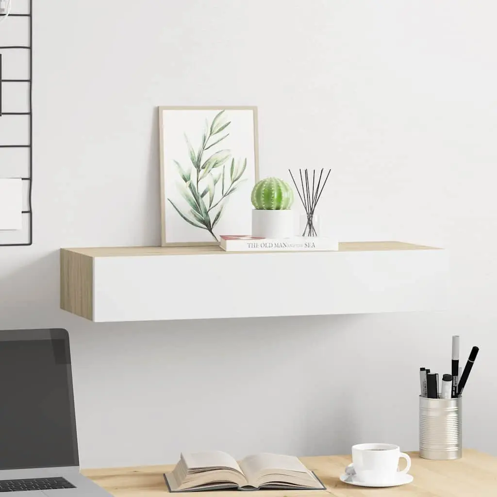 Wall-mounted Drawer Shelf Compact Storage 60x23.5x10cm Brown