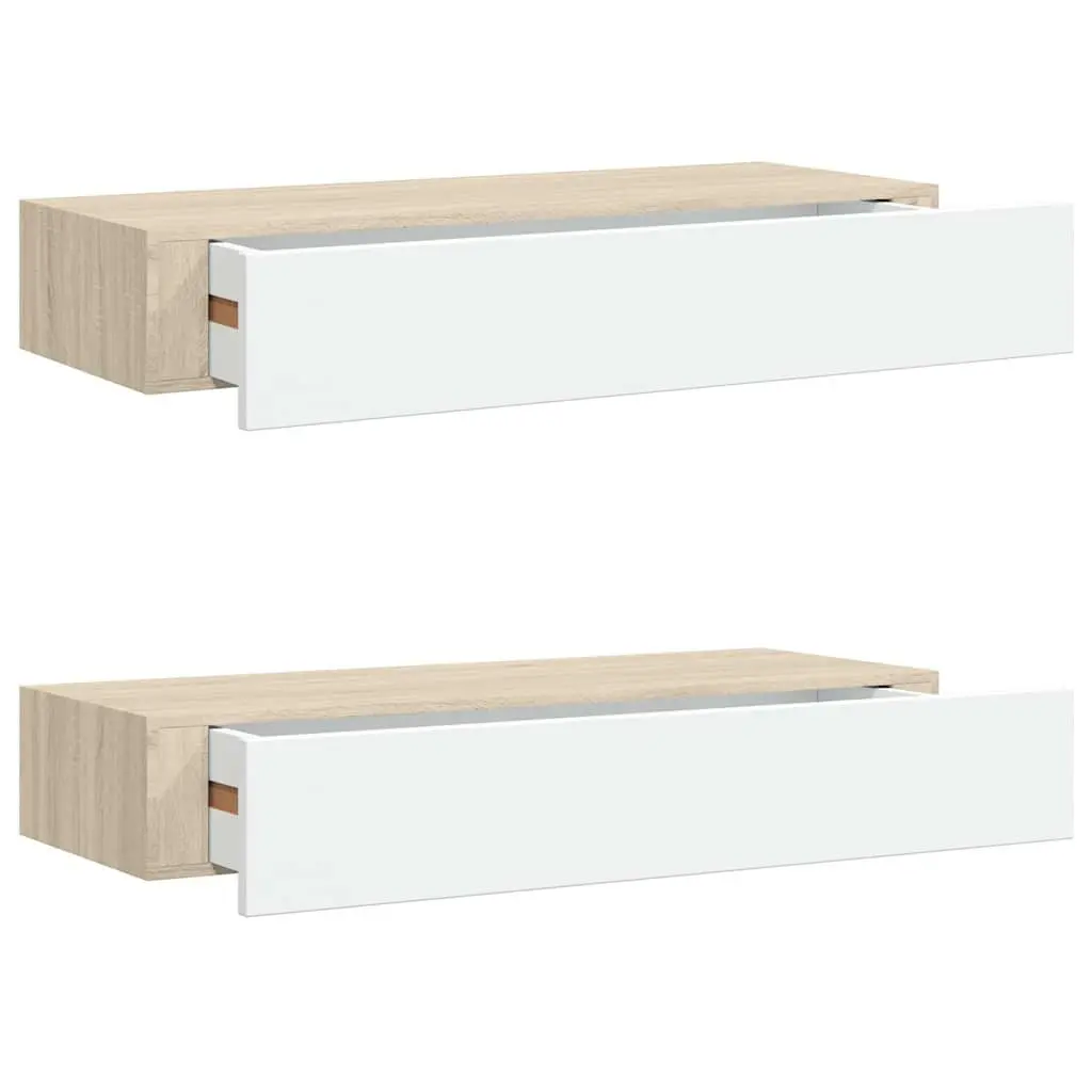 Wall Drawer Shelves 2 pcs Floating Storage Oak White 60x23.5x10cm MDF