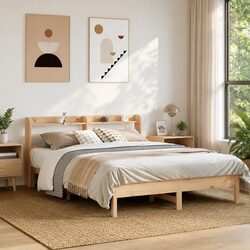 150x200cm Pinewood Bed Frame with Integrated Headboard