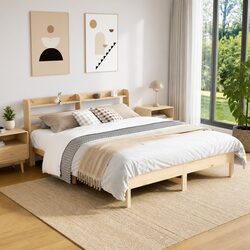 Durable Solid Pinewood Bed Frame 135x190cm