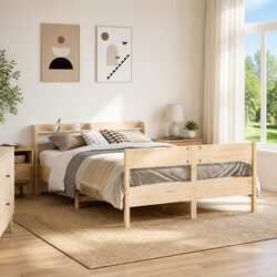 150x200cm Pine Wood Bed Frame with Slatted Base