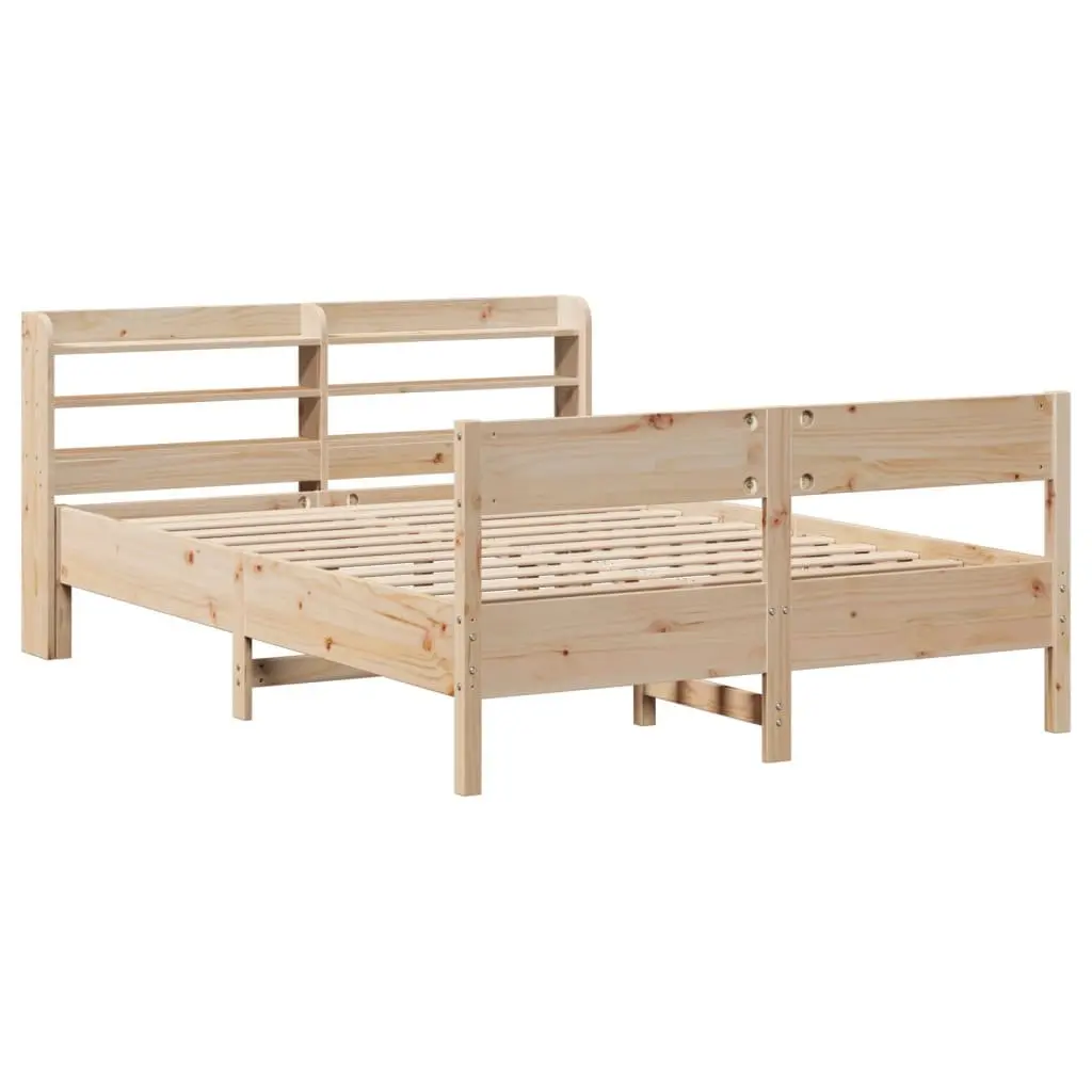 Bed Frame Solid Pine Wood Slatted Base 150x200cm Brown