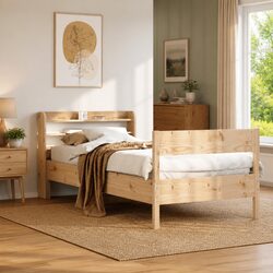 90x190 cm Solid Pine Bed Frame with Slatted Base