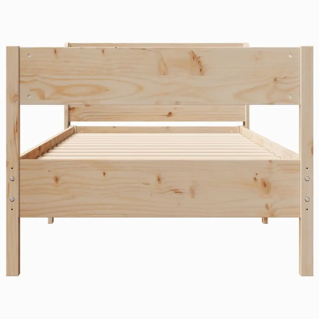 Bed Frame Solid Pine Wood Brown With Slatted Base Headboard Featuring Storage Shelves 90x190 cm