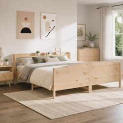 Solid Pine Bed Frame 180x200 cm with Storage Headboard