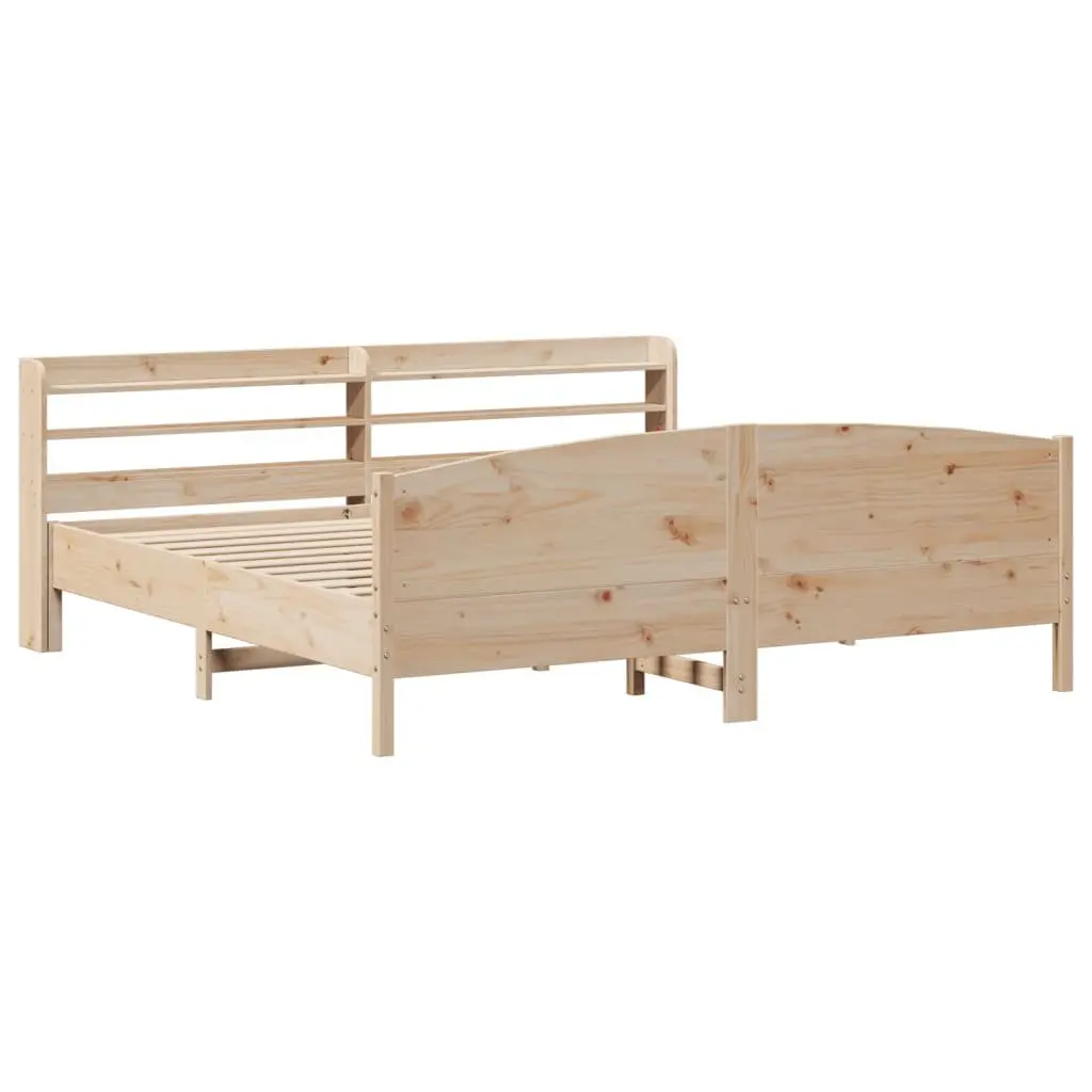 Solid Wood Pine Bed Frame with Headboard and Storage Shelves 180x200 cm Brown