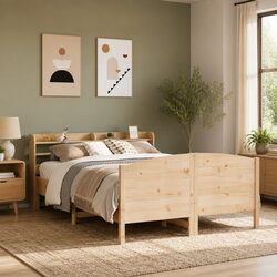 Solid Pine Bed Frame 150x200 cm with Storage Headboard