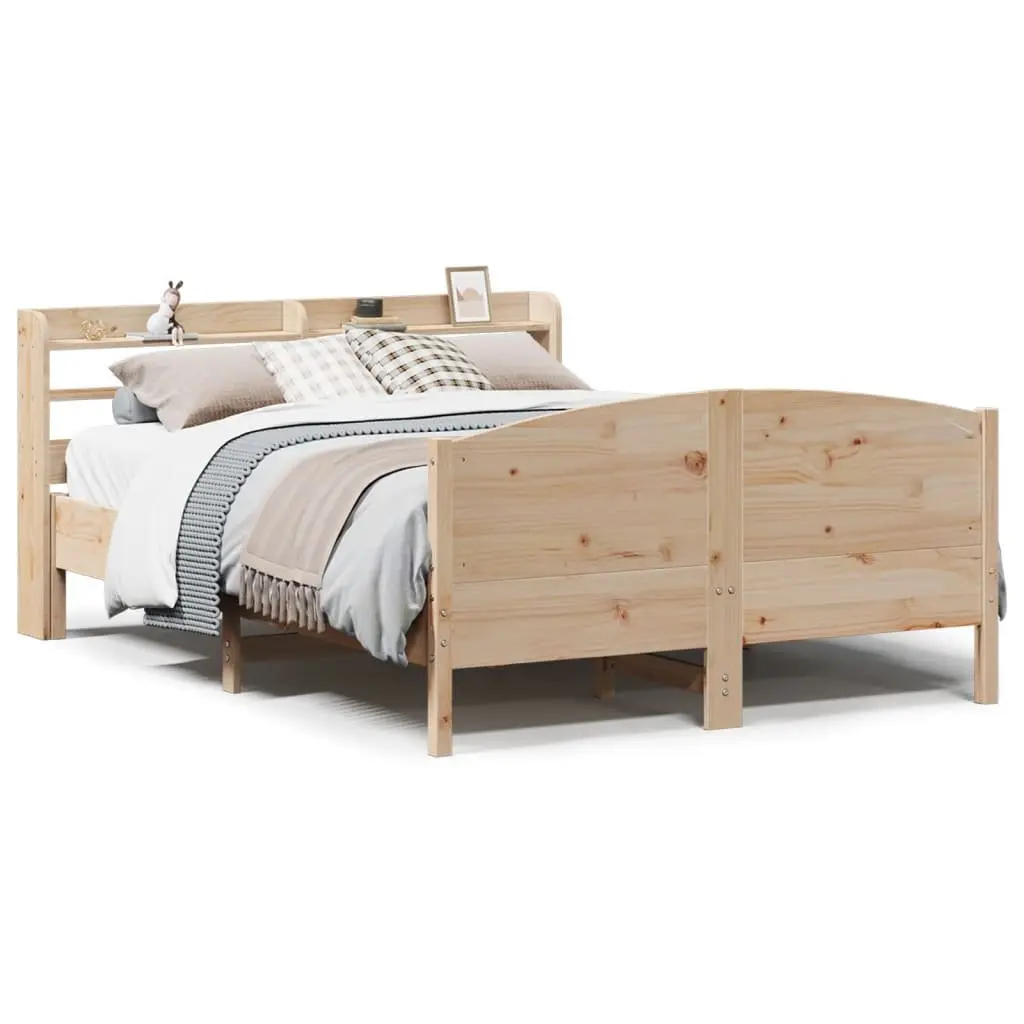 Solid Wood Bed Frame with Headboard Storage Shelves 150x200 cm Brown