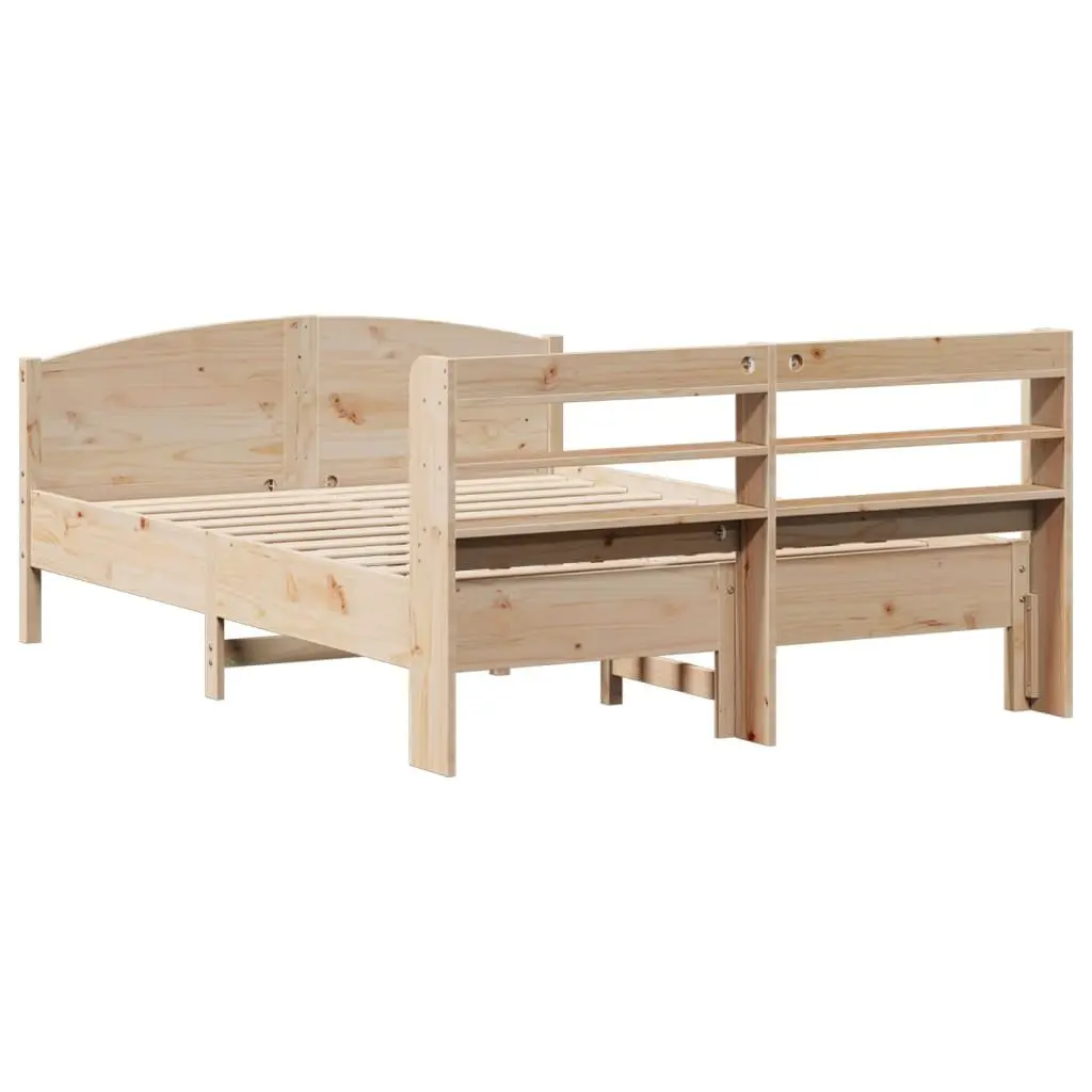 Solid Wood Bed Frame with Headboard Storage Shelves 150x200 cm Brown