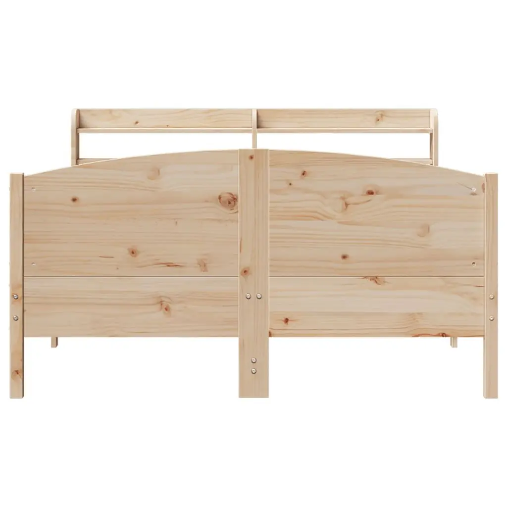 Bed Frame Solid Pine Wood Slatted Base 135x190 cm Brown with Storage Shelves