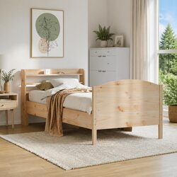 90x190 cm Solid Pine Bed Frame with Three Storage Shelves