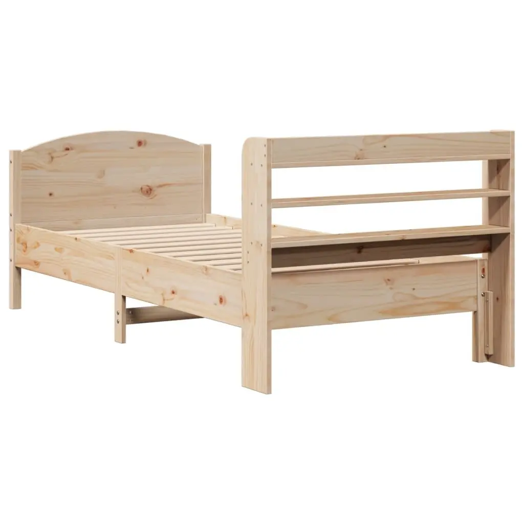 Solid Wood Bed Frame with Headboard and Storage Shelves 90x190 cm Brown