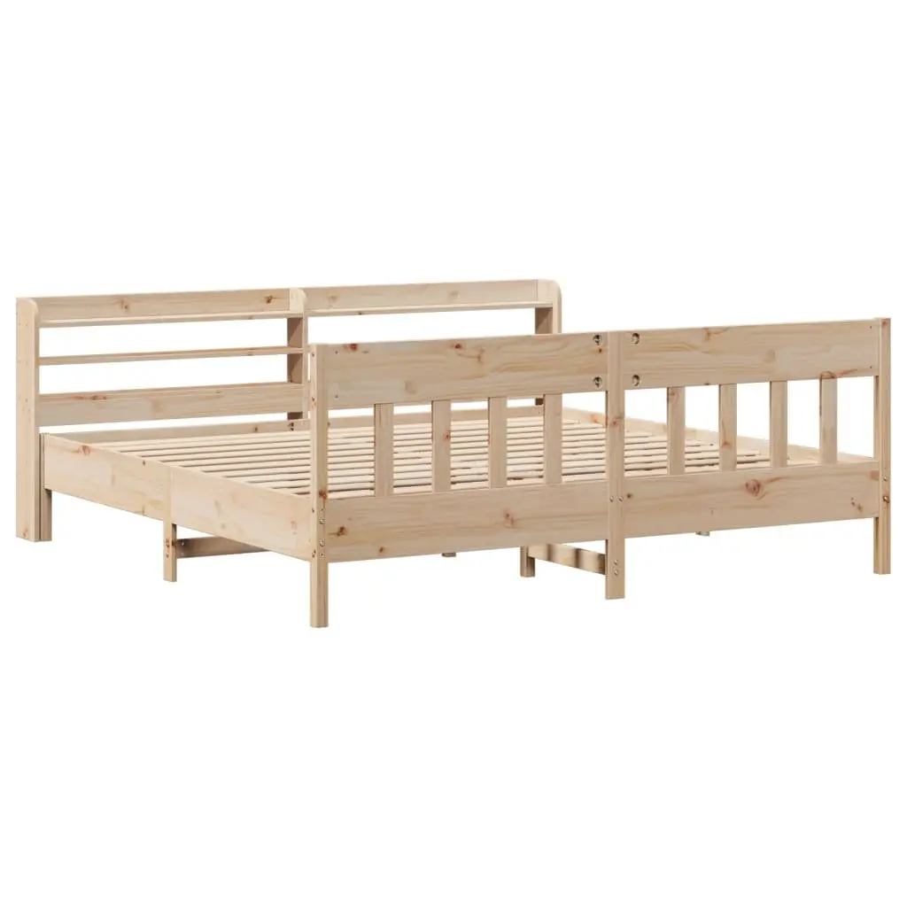 Bed Frame 180x200 cm Solid Wood Pine Slatted Base Headboard Storage Shelves