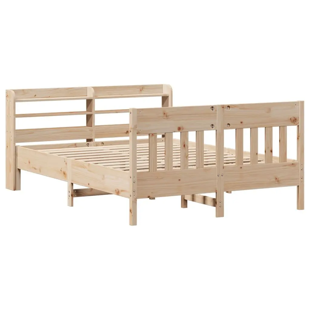 Solid Wood Bed Frame with Headboard Storage Shelves 150x200 cm Brown