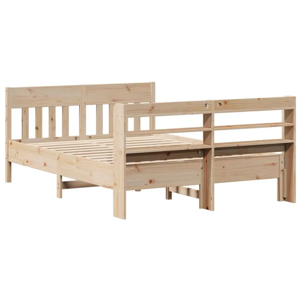 Solid Wood Bed Frame with Headboard Storage Shelves 150x200 cm Brown