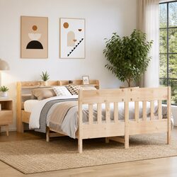 Solid Pine Bed Frame 135x190 cm with Storage Headboard