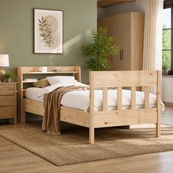 Solid Pine Wood Bed Frame 90x190 cm with Storage Shelves