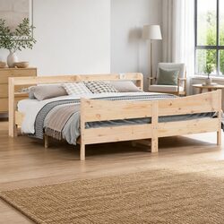 Solid Pine Wood Bed Frame with Headboard Storage 180x200cm