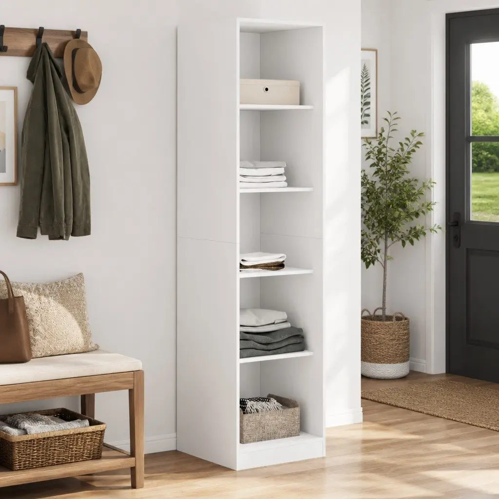 Wardrobe Cupboard 5 Compartment Compact Storage Cabinet Engineered Wood White