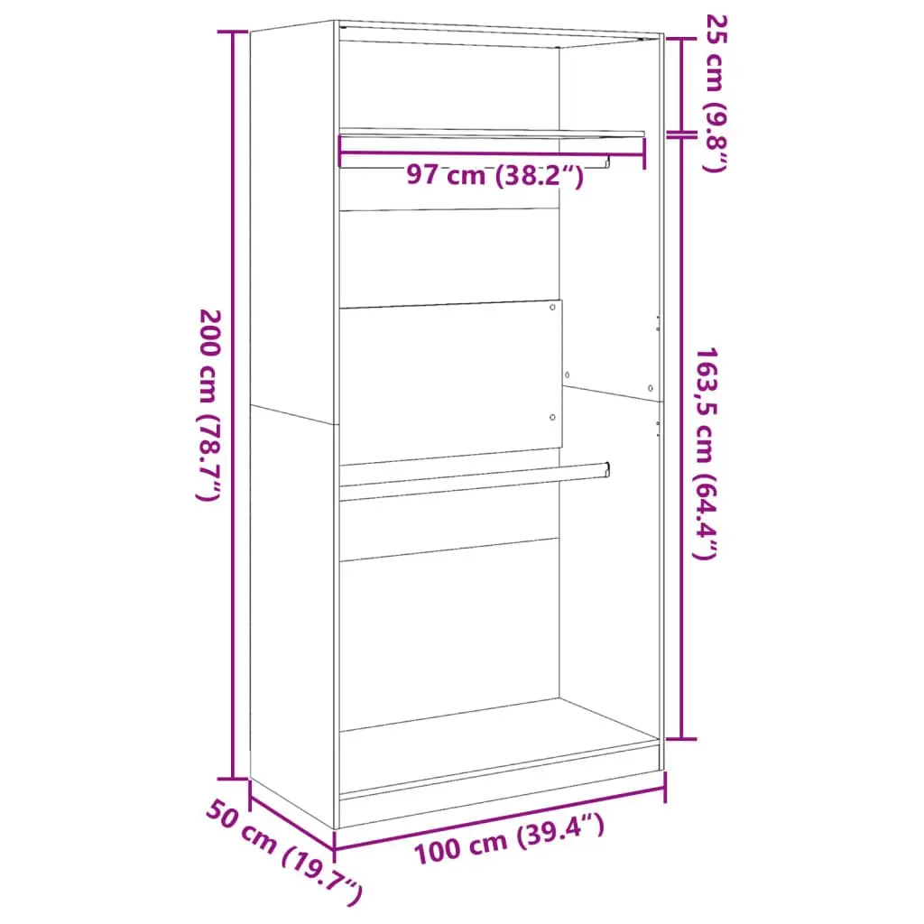 Wardrobe Compact Storage 100x50x200cm Engineered Wood White