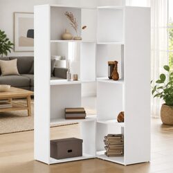 4-Tier White Corner Bookcase 85x85x140cm Engineered Wood