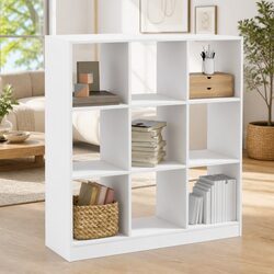 White Engineered Wood Bookcase 102x32x108 cm with 9 Compartments