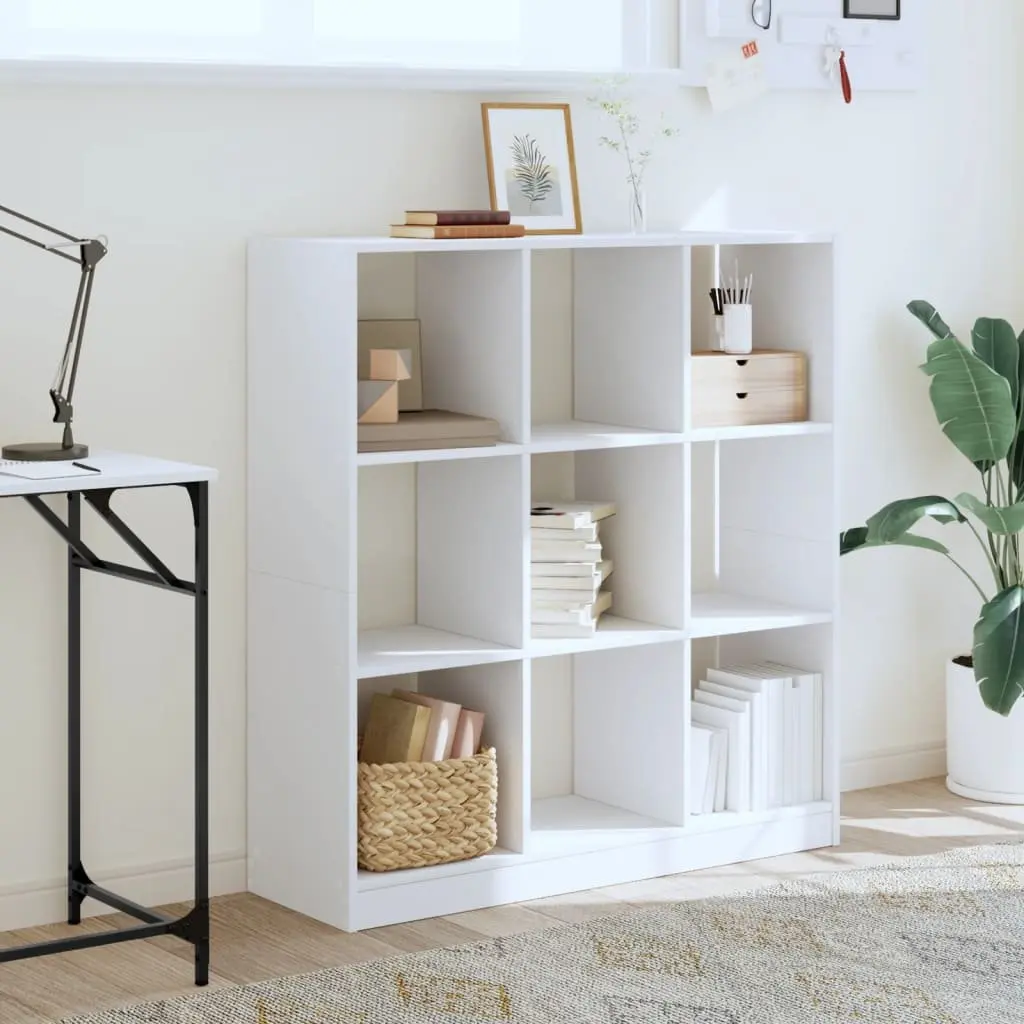 Bookcase White 102x32x108 cm Engineered Wood 9 Compartment Storage Display