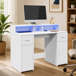 White Desk with RGB LED Lighting 120x55x91cm Engineered Wood