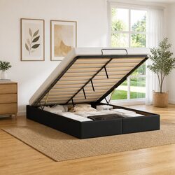 Hydraulic Lift Ottoman Storage Bed Frame - Double Black