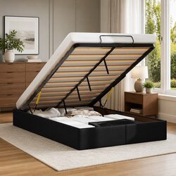 Black Faux Leather King Single Ottoman Bed Frame with Storage