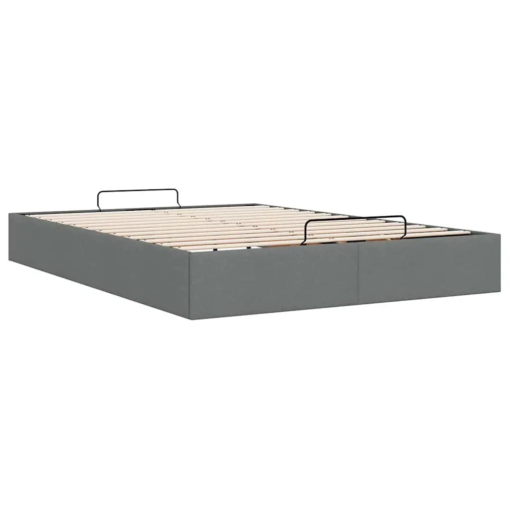 Ottoman Storage Bed Frame Grey Fabric Lift-Up Base Queen Size